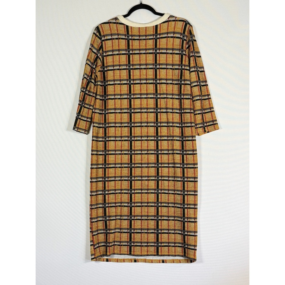 Zara‎ Large Plaid Knit Dress Yellow Womens Mod Retro 60s Preppy Academic Bright - Picture 5 of 6